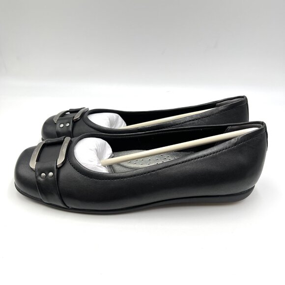 7.5W 7.5 WIDE WIDTH Trotters Black Leather Slip On Ballet Flats Shoes - Picture 4 of 13